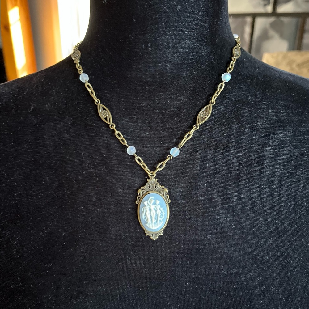 Wedgwood Blue Style Three Muses Cameo Necklace